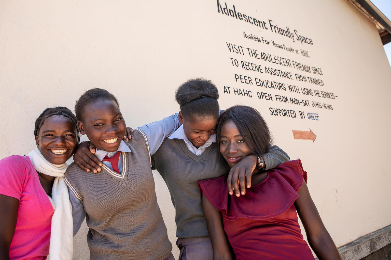Teens at an adolescent friendly space at the Gwembe clinic, Zambia.