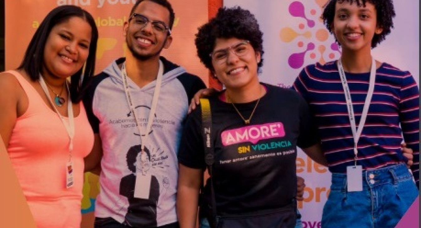 Image features four young adults. The banner behind them reads "rights and choices for all adolescents and youth"